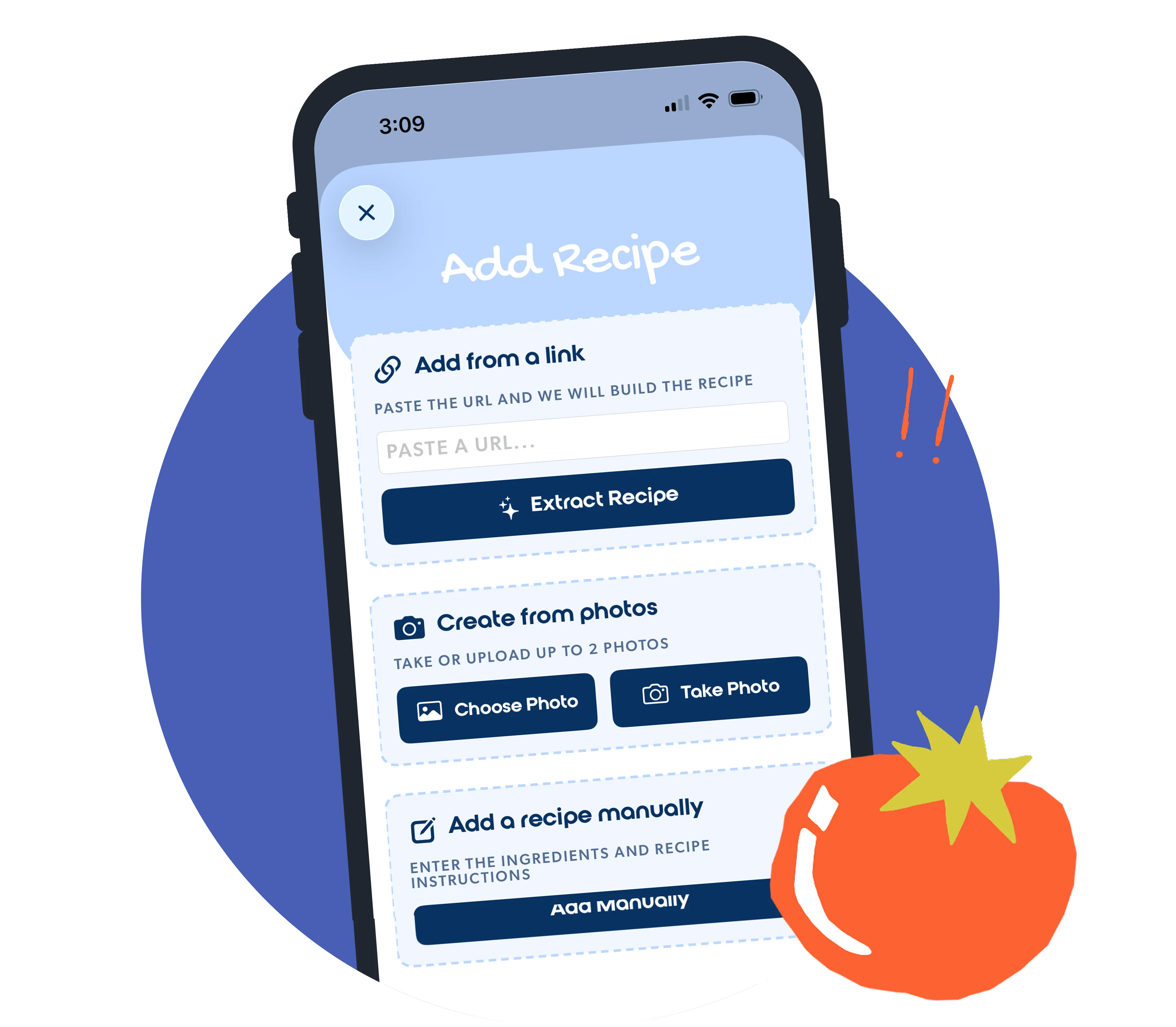 Recipe scanner turning a photo or link into a saved recipe
